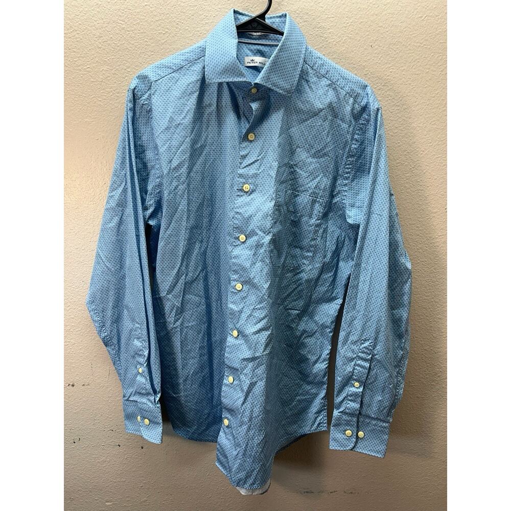 Peter Millar 100% Cotton Button Up Shirt SZ M Blue Paisley All Over Print Career - Picture 2 of 6